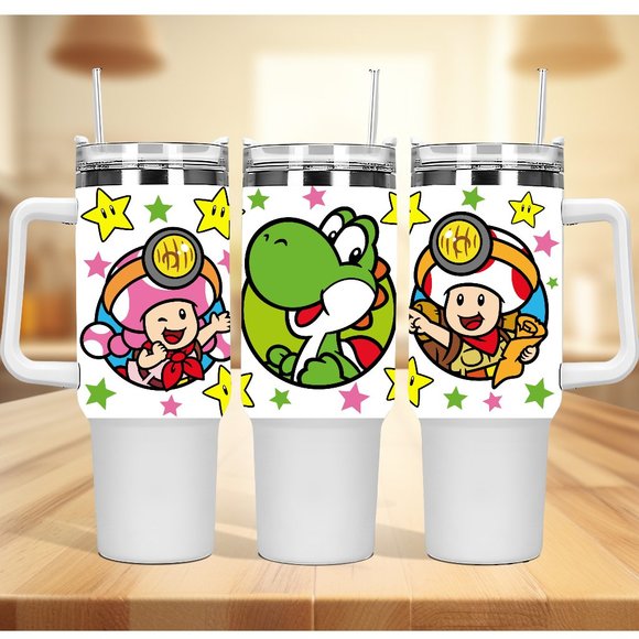 Custom made Nintendo Super Mario Bros Luigi Tumbler 40 oz tumbler with hand carr - Picture 6 of 10